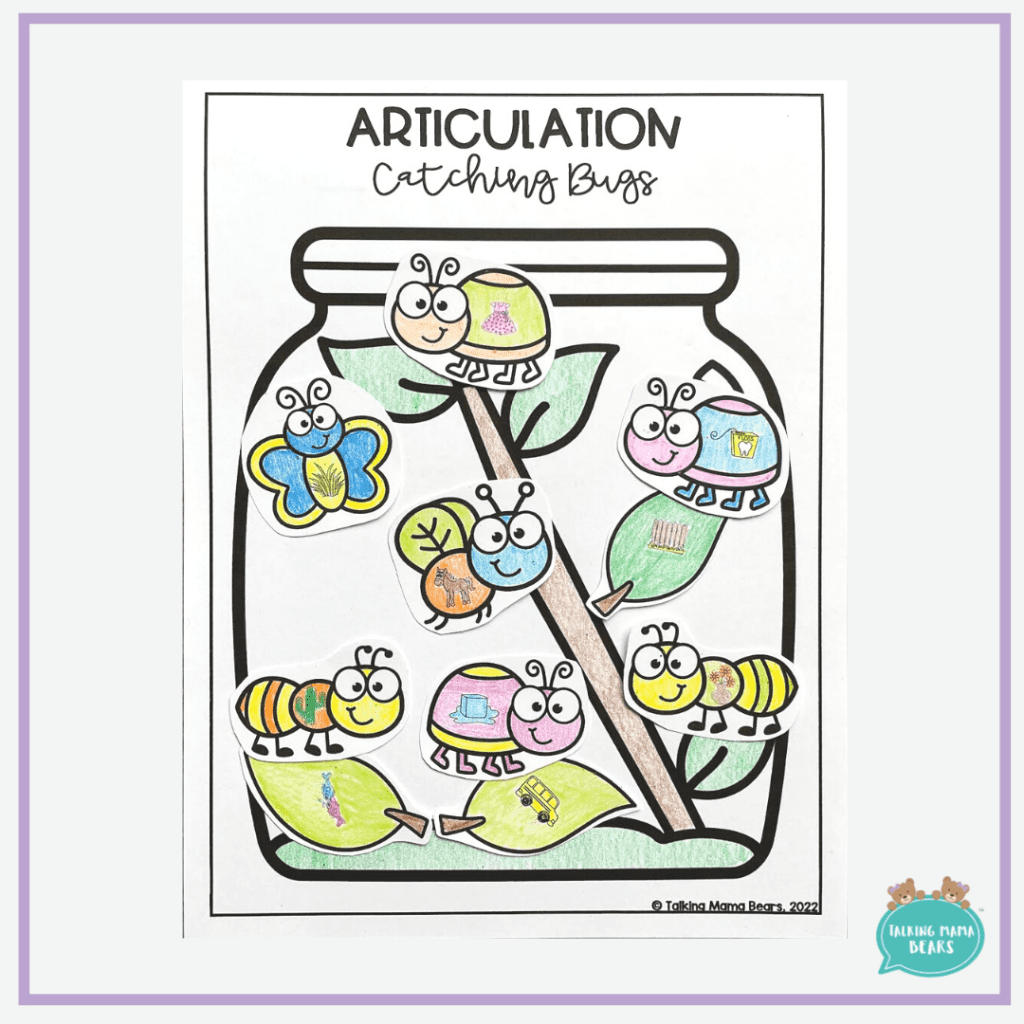 articulation catching bugs craftivity