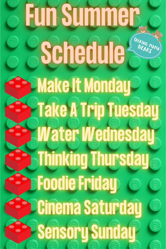 fun summer schedule for a week full of lego activities