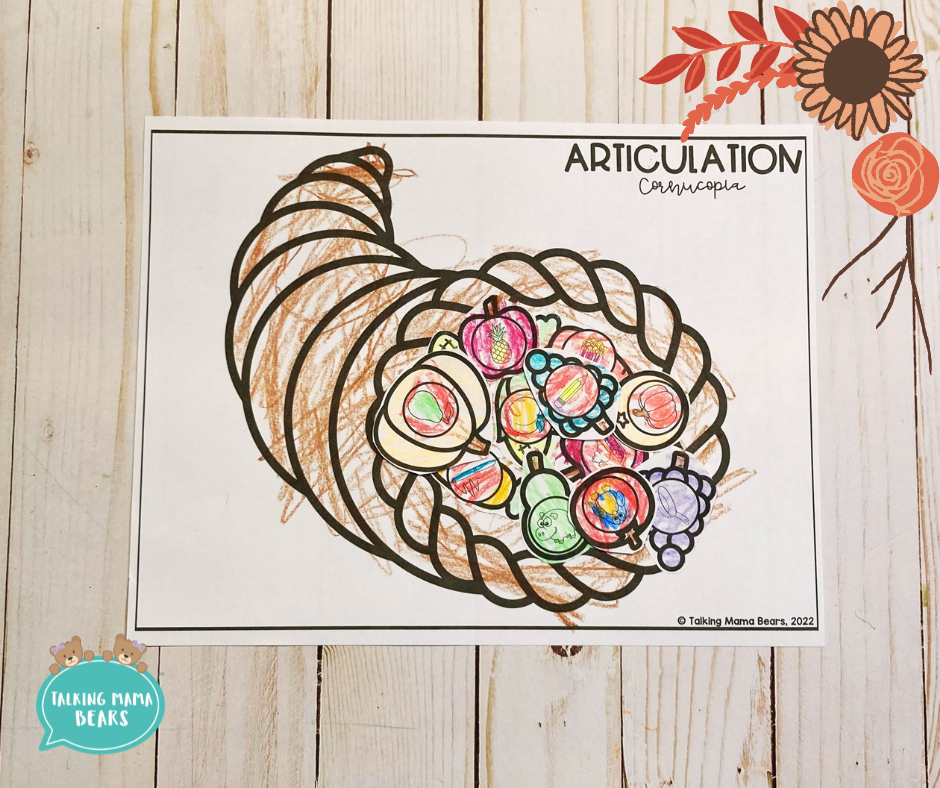 color, cut, and paste on target speech sounds to make an awesome Thanksgiving craft