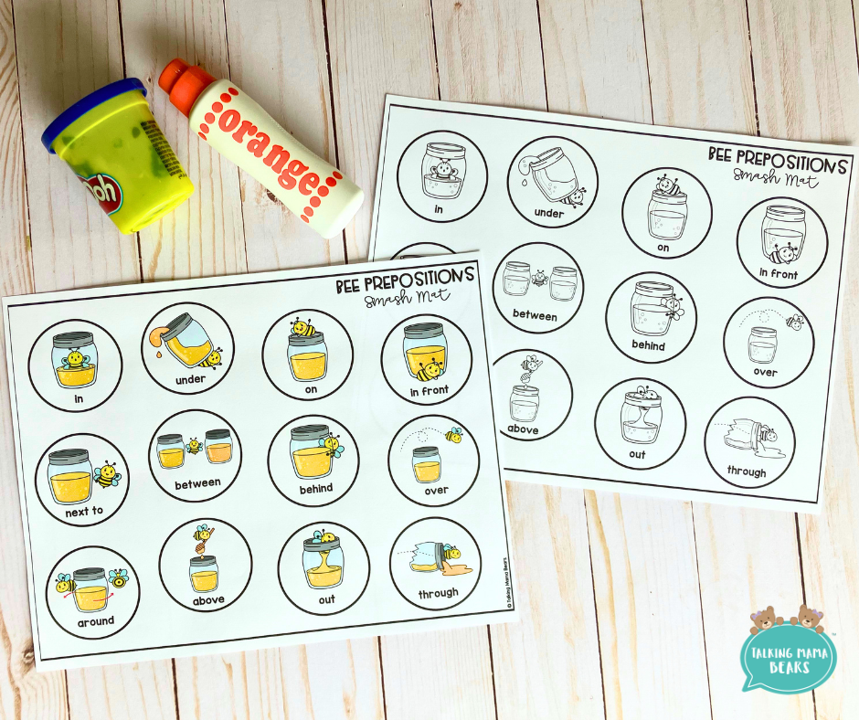 Smash Mats - Have students smash playdoh or use a paint dotter to find the correct spatial preposition