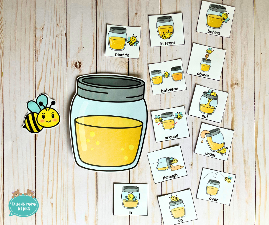 Pick A Spring Preposition - Choose a card and have students move the bee around the honey to show understanding